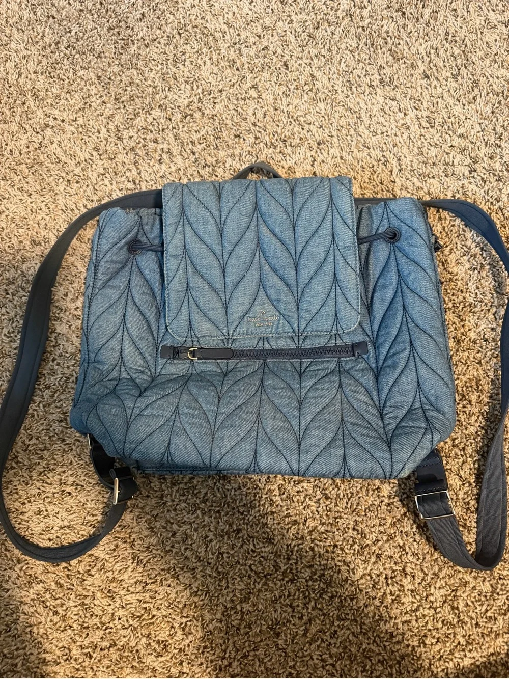⚡️Kate Spade Ellie Quilted Denim Large Flap Backpack